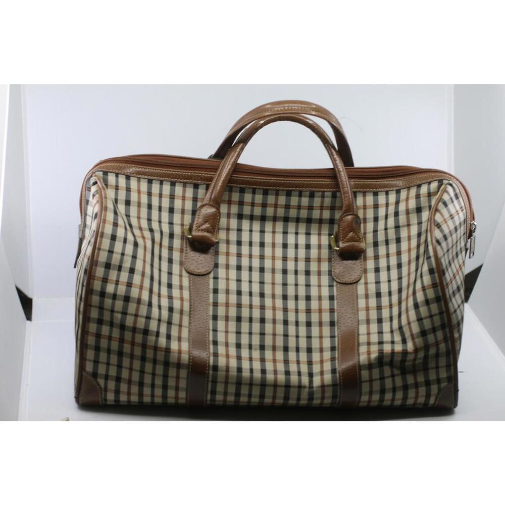 Vintage JAGUAR Plaid Duffle Bag Brown Leather Trim Travel Weekend Bag 80s 90s